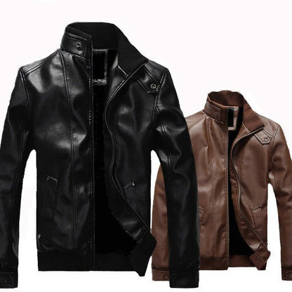 Stand - up collar leather padded leather jacket - Vintmint Classic