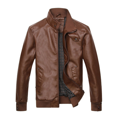 Stand - up collar leather padded leather jacket - Vintmint Classic