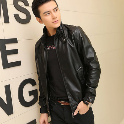 Stand - up collar leather padded leather jacket - Vintmint Classic