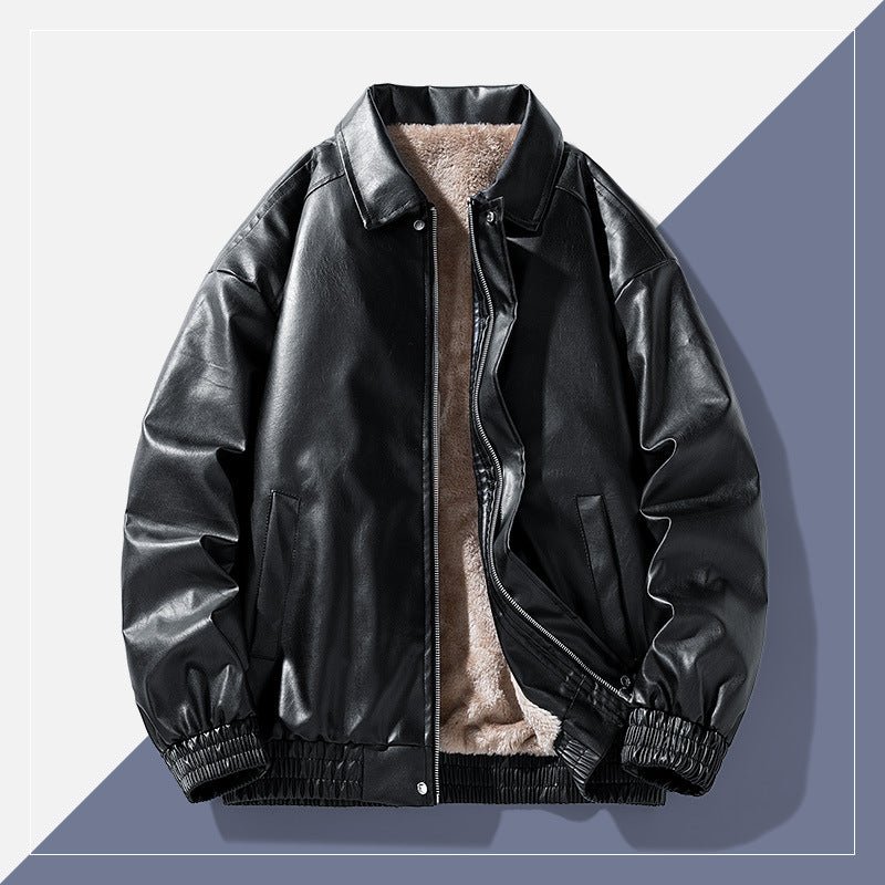 Winter Retro Minimalist Casual Lapel Fashionable Fleece - Lined Leather Jacket - Vintmint Classic
