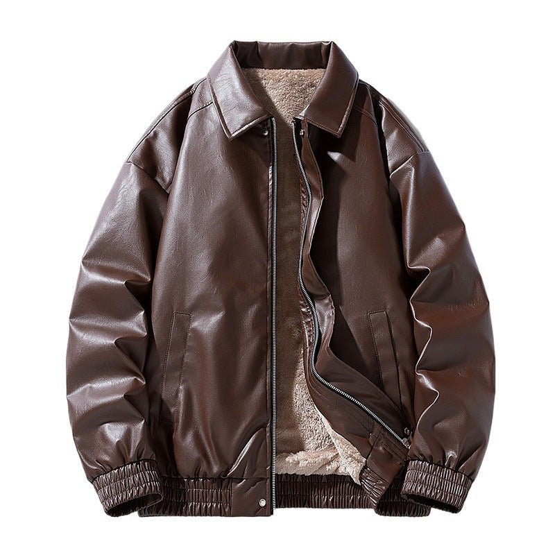 Winter Retro Minimalist Casual Lapel Fashionable Fleece - Lined Leather Jacket - Vintmint Classic