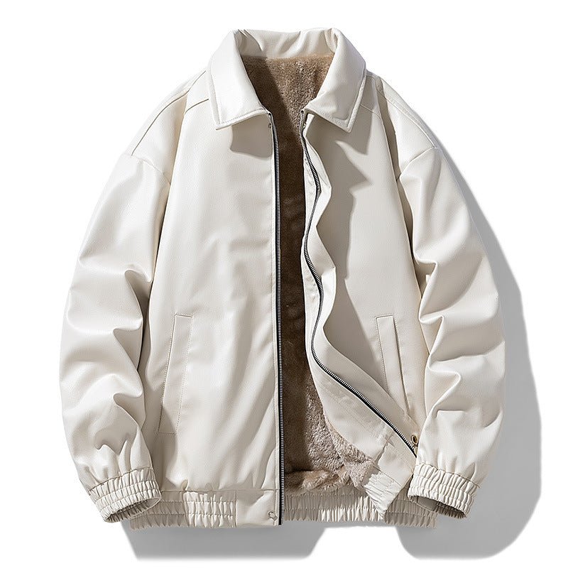 Winter Retro Minimalist Casual Lapel Fashionable Fleece - Lined Leather Jacket - Vintmint Classic