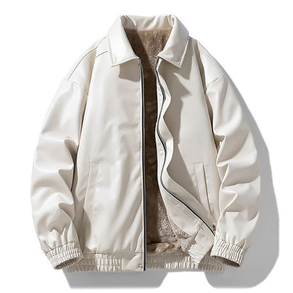 Winter Retro Minimalist Casual Lapel Fashionable Fleece - Lined Leather Jacket - Vintmint Classic