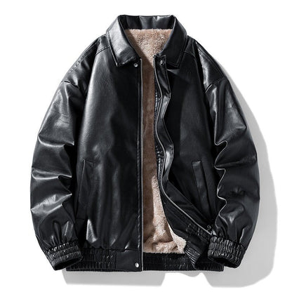 Winter Retro Minimalist Casual Lapel Fashionable Fleece - Lined Leather Jacket - Vintmint Classic