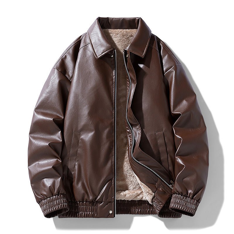 Winter Retro Minimalist Casual Lapel Fashionable Fleece - Lined Leather Jacket - Vintmint Classic