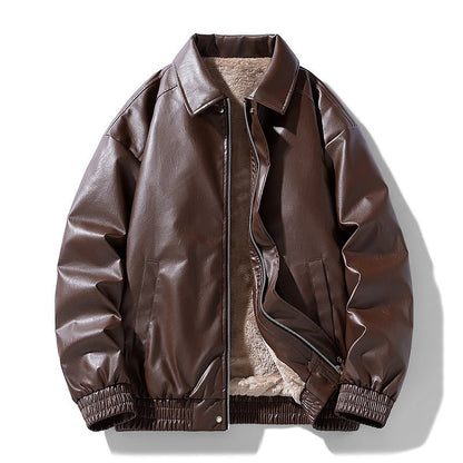 Winter Retro Minimalist Casual Lapel Fashionable Fleece - Lined Leather Jacket - Vintmint Classic