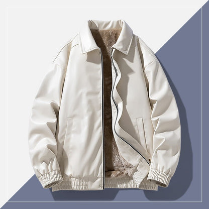 Winter Retro Minimalist Casual Lapel Fashionable Fleece - Lined Leather Jacket - Vintmint Classic