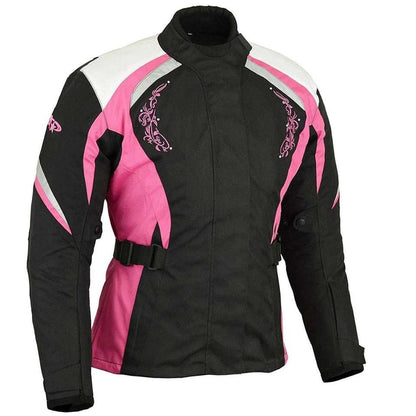 Women’s Pink Motorcycle Jacket – Stylish Cordura Biker Riding Jacket